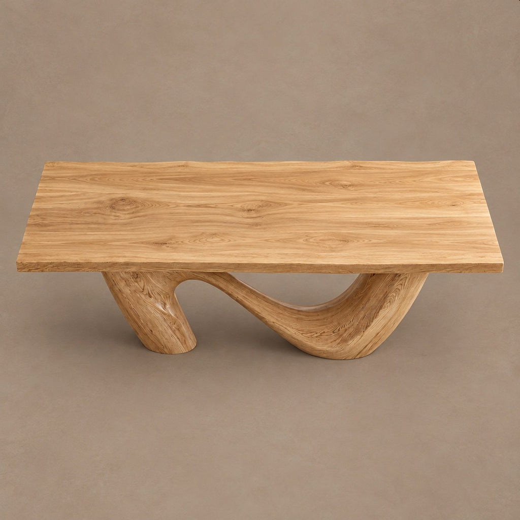 Contemporary Live Edge Dining Table With Twisted Wave Base For Dining Room
