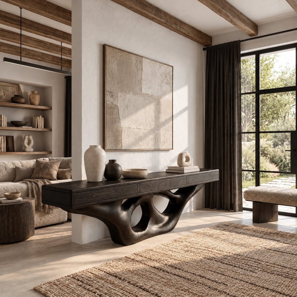 Organic Floating TV Stand With Carved Loop Base For Living Room