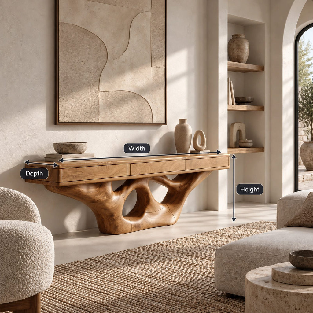 Organic Floating TV Stand With Carved Loop Base For Living Room