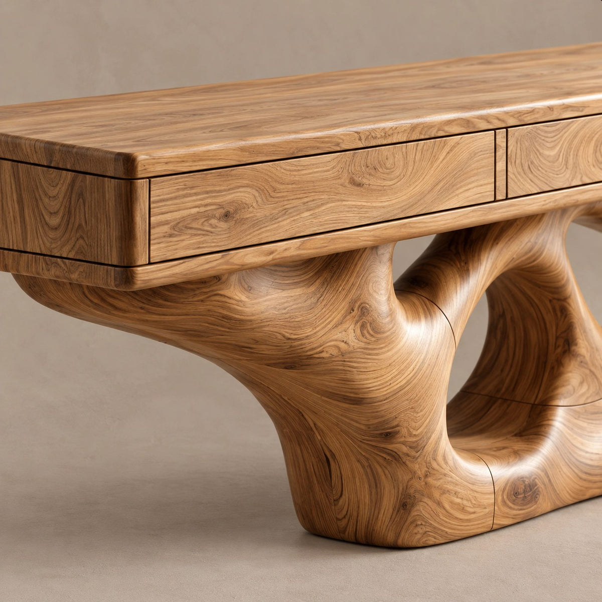 Organic Floating TV Stand With Carved Loop Base For Living Room