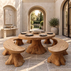 Farmhouse Round Dining Table With Natural Stump Legs For Dining Room