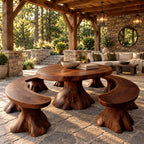 Farmhouse Round Dining Table With Natural Stump Legs For Dining Room
