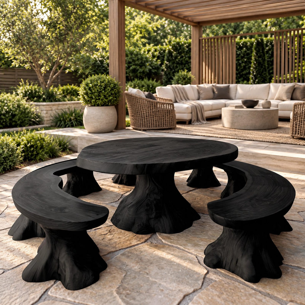 Farmhouse Round Dining Table With Natural Stump Legs For Dining Room