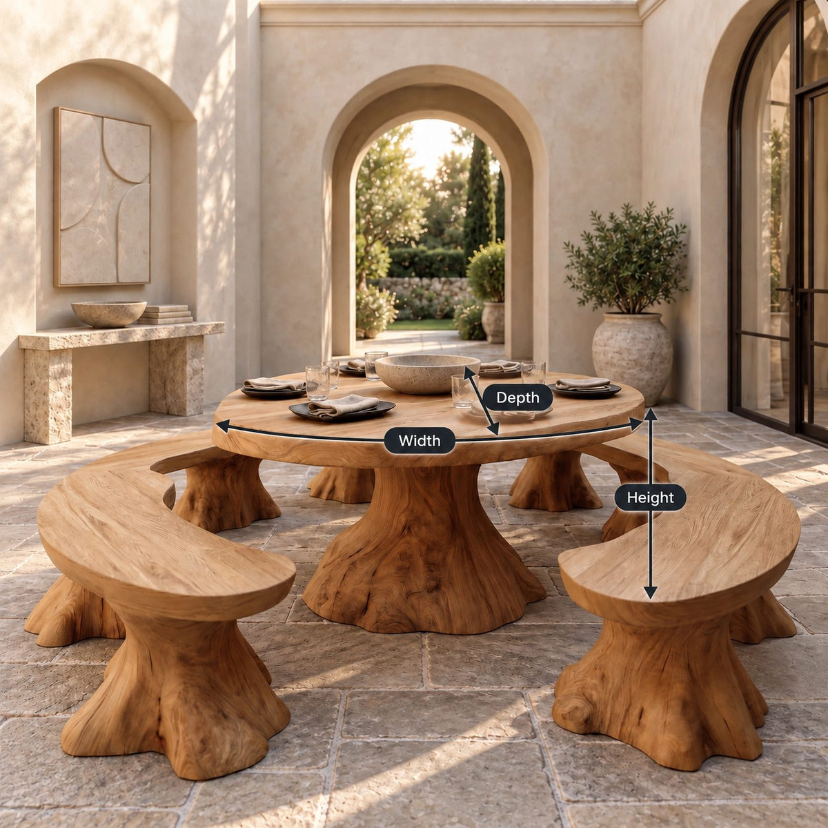 Farmhouse Round Dining Table With Natural Stump Legs For Dining Room