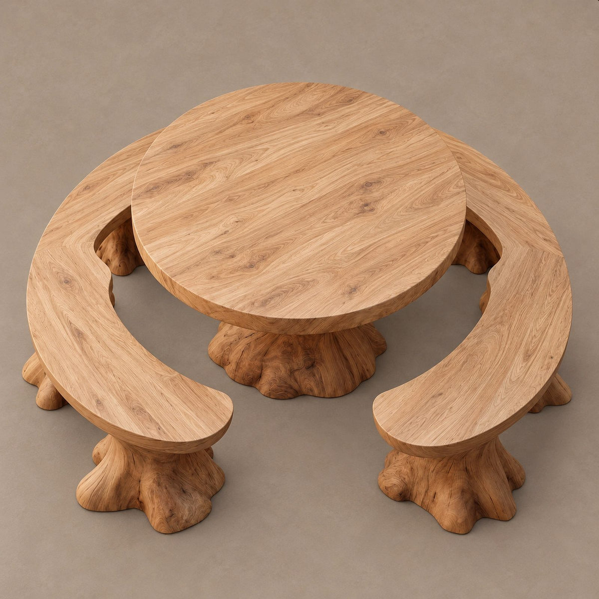Farmhouse Round Dining Table With Natural Stump Legs For Dining Room