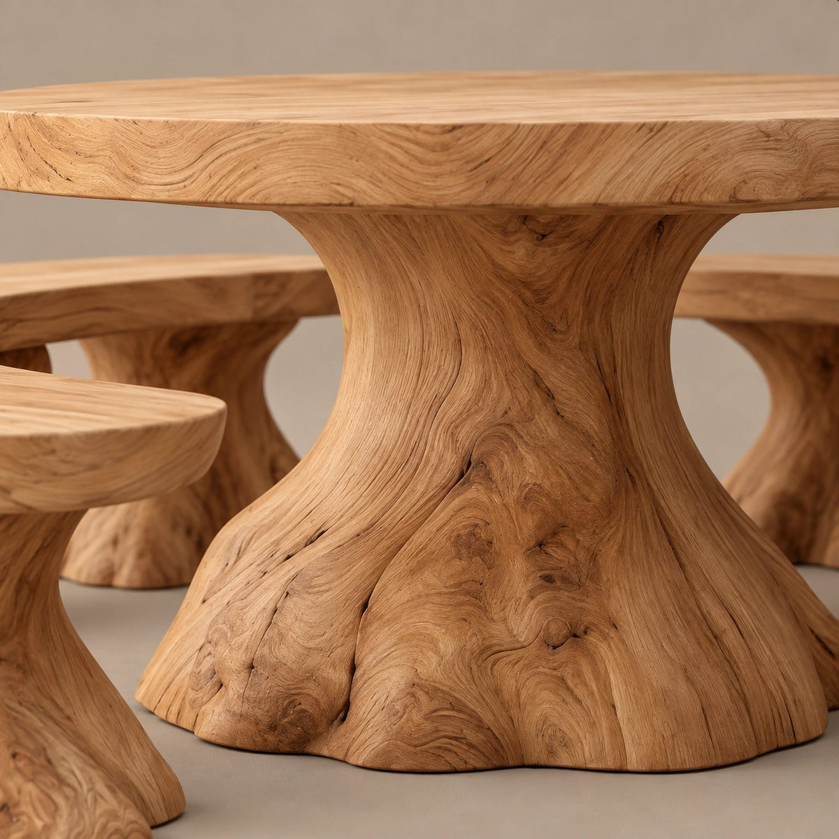 Farmhouse Round Dining Table With Natural Stump Legs For Dining Room