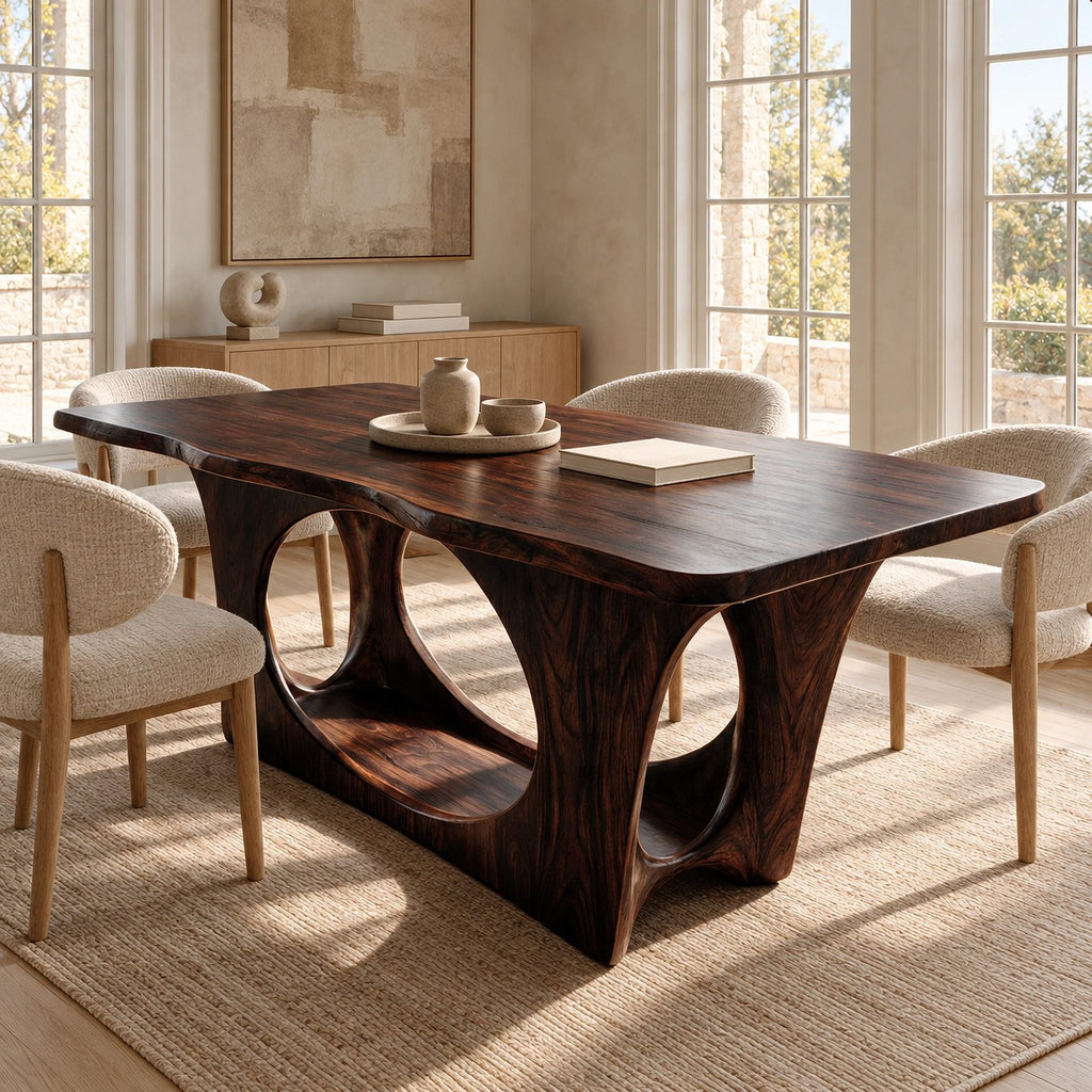 Modern Solid Wood Dining Table With Waterfall Cutout Base For Dining Room