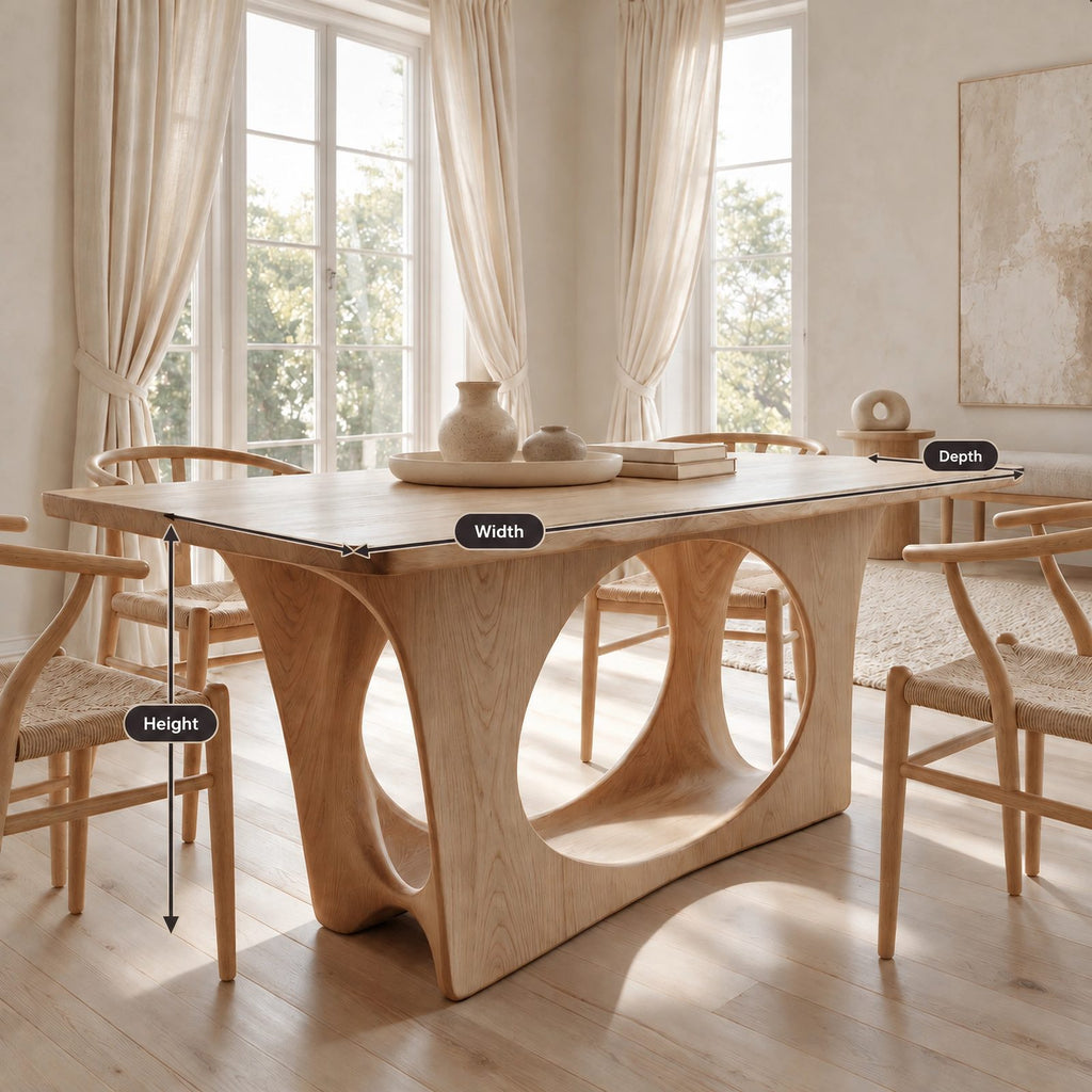Modern Solid Wood Dining Table With Waterfall Cutout Base For Dining Room