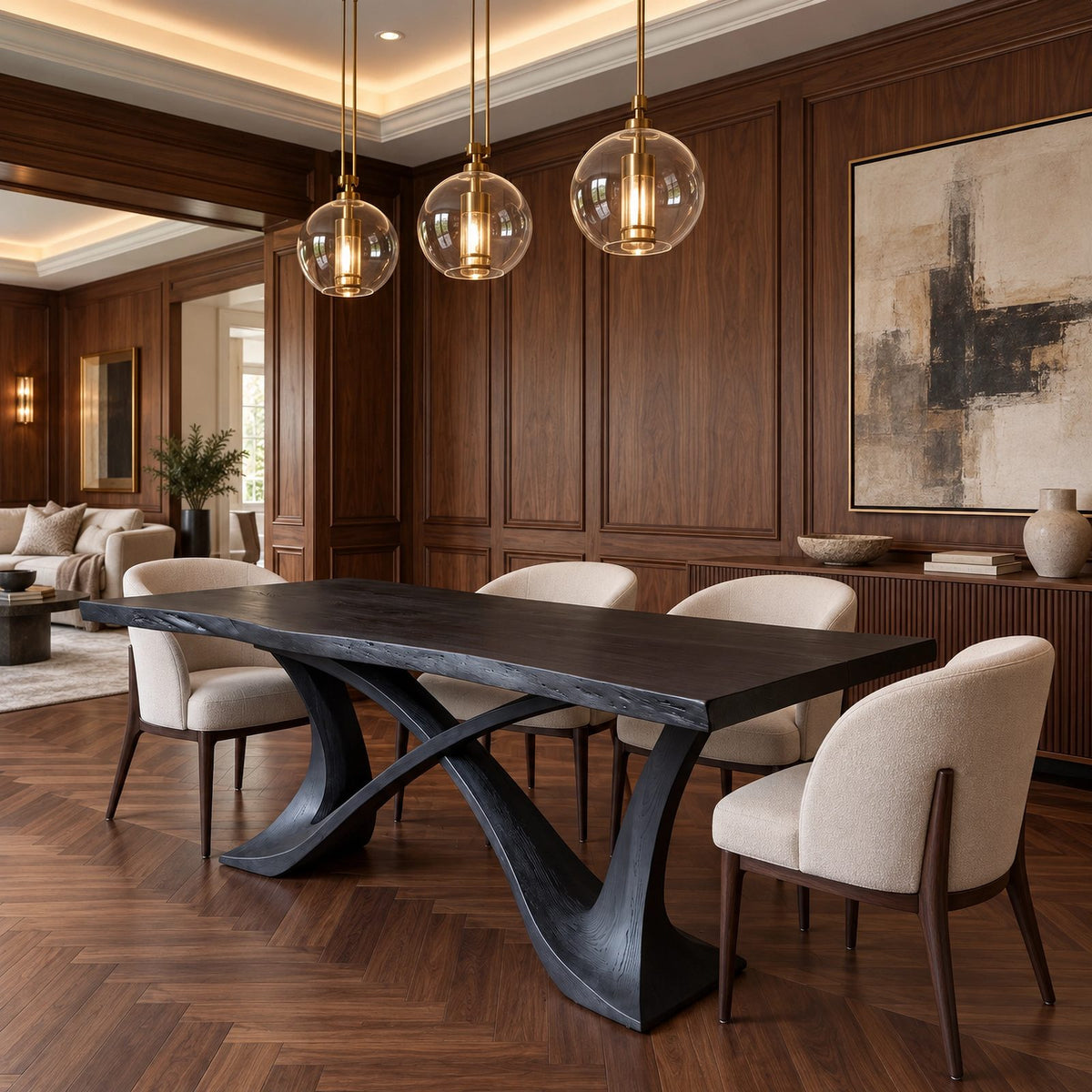 Contemporary Dining Table With Crossed Branch Legs For Dining Room
