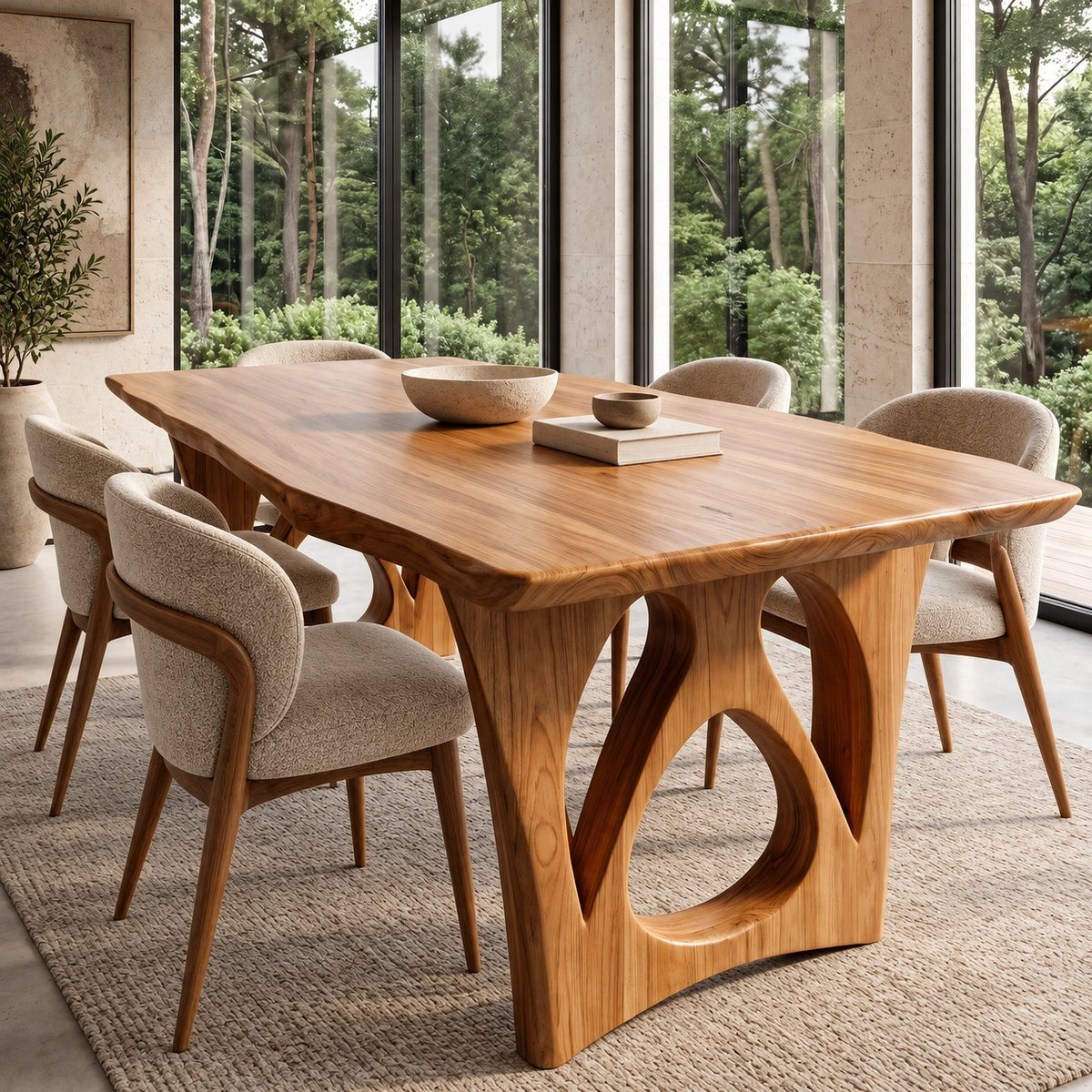 Modern Live Edge Dining Table With Sculptural Arch Base For Dining Room