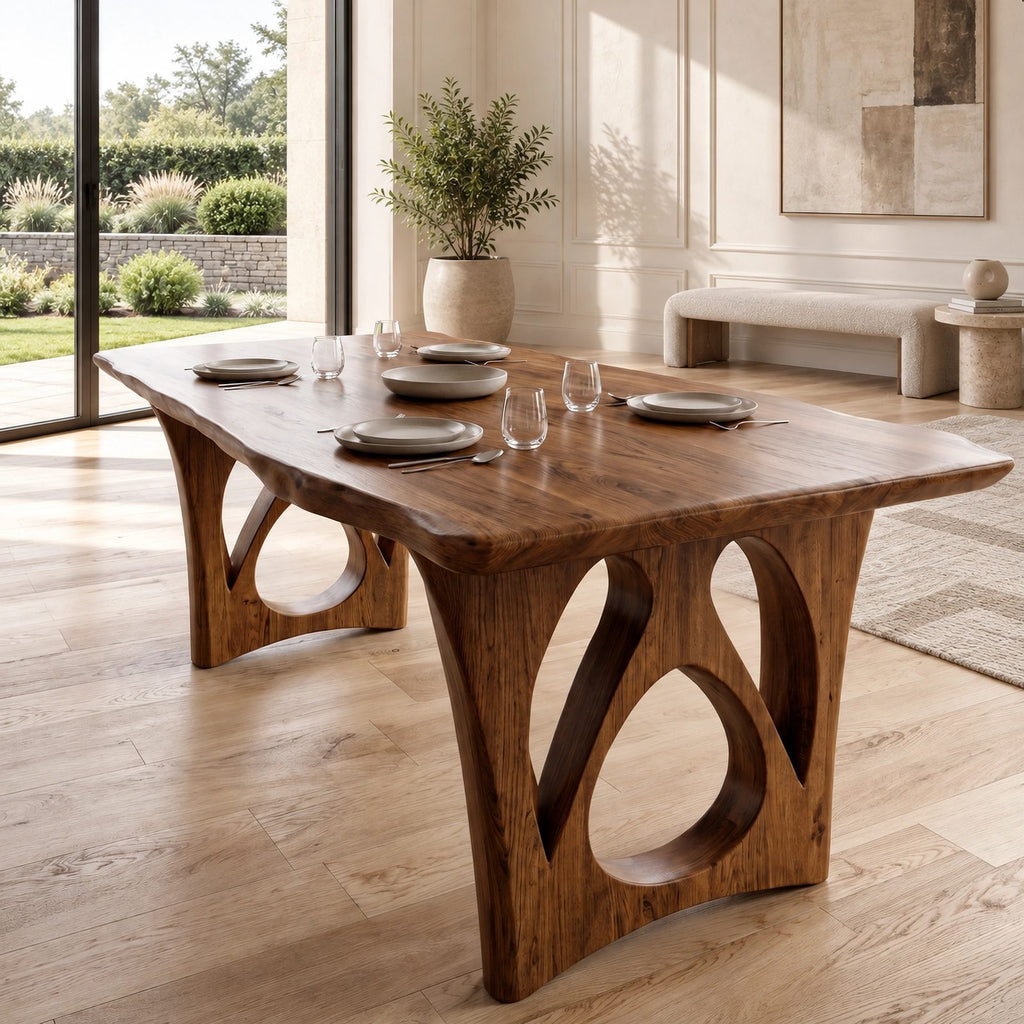 Modern Live Edge Dining Table With Sculptural Arch Base For Dining Room