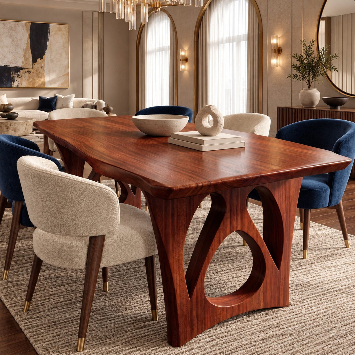 Modern Live Edge Dining Table With Sculptural Arch Base For Dining Room