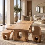 Sculptural Live Edge Dining Table With Carved Trunk Base For Dining Room