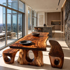 Sculptural Live Edge Dining Table With Carved Trunk Base For Dining Room