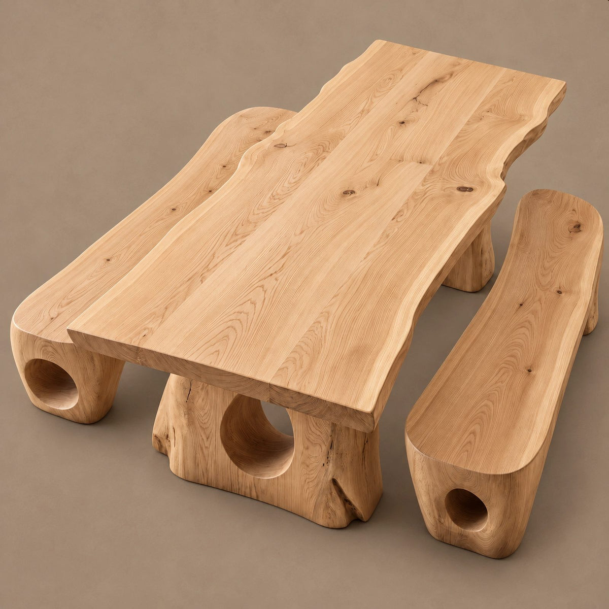 Sculptural Live Edge Dining Table With Carved Trunk Base For Dining Room