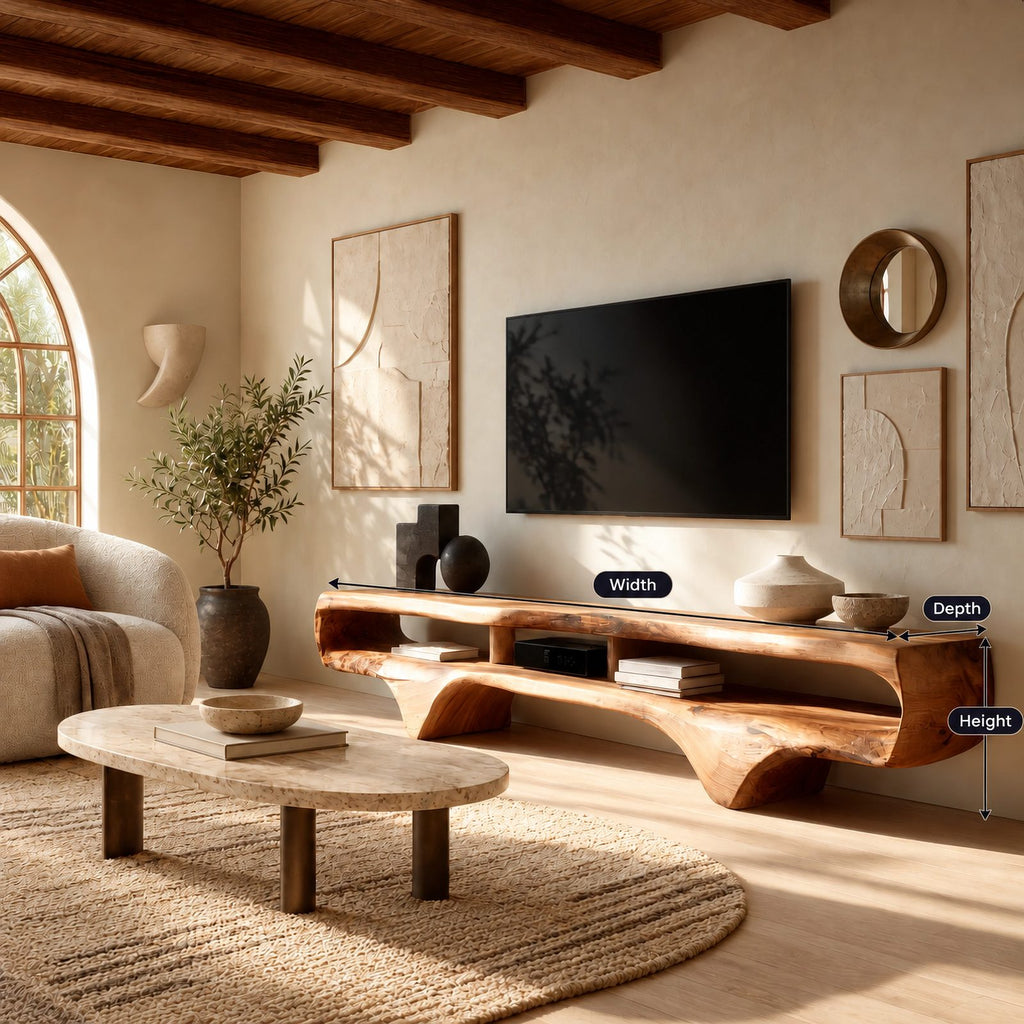 Contemporary Live Edge Floating TV Stand With Open Shelf For Living Room
