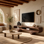 Contemporary Live Edge Floating TV Stand With Open Shelf For Living Room
