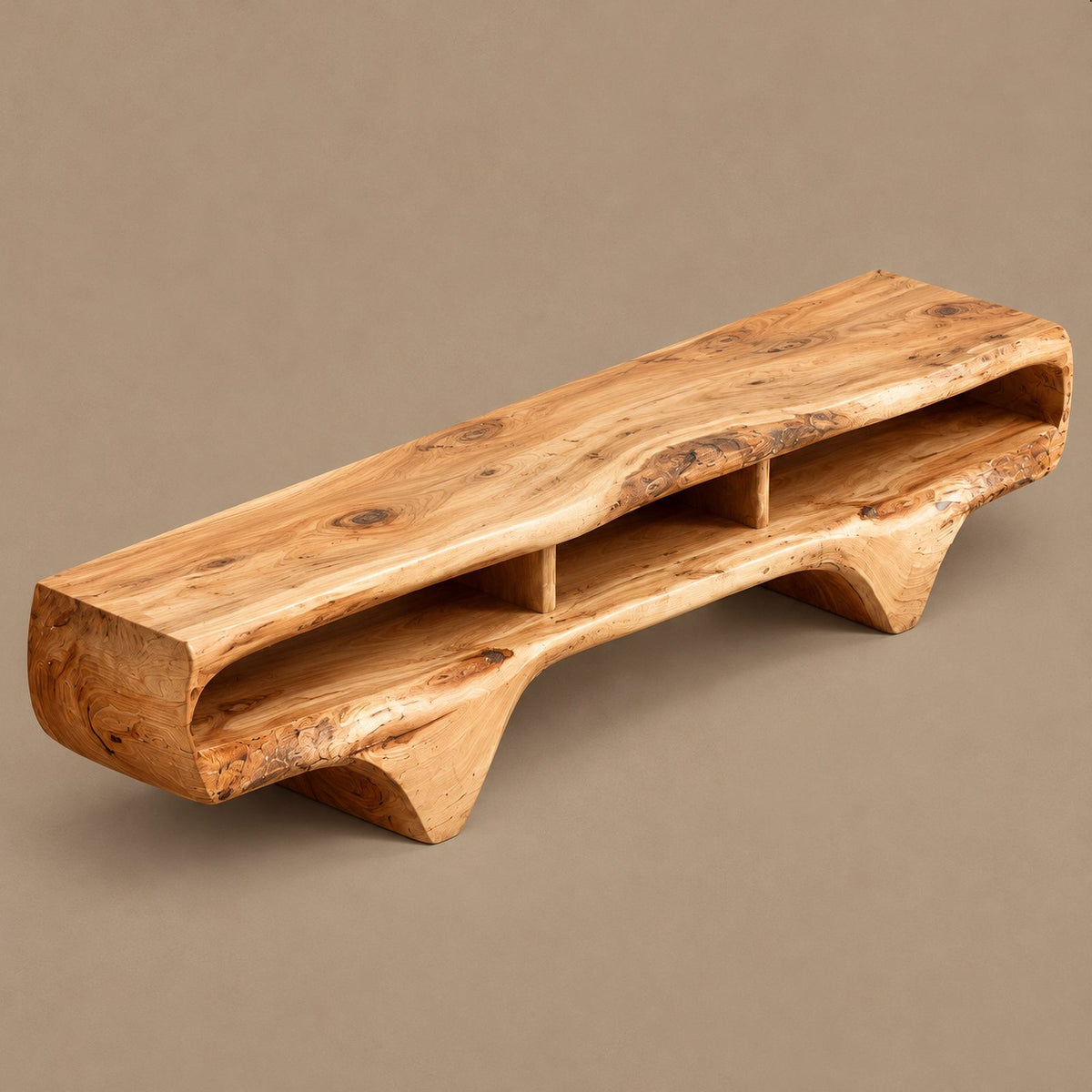 Contemporary Live Edge Floating TV Stand With Open Shelf For Living Room
