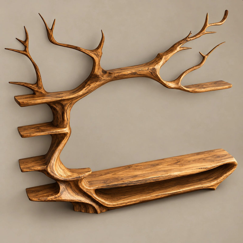Rustic Tree Branch Wood TV Stand With Display Shelves For Living Room