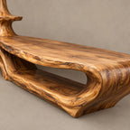 Rustic Tree Branch Wood TV Stand With Display Shelves For Living Room