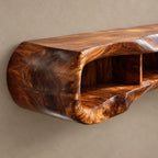 Minimalist Sculpted Live Edge TV Stand With Open Shelving For Living Room