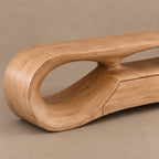 Handcrafted Sculptural Wood TV Stand With Open Loop Base For Living Room