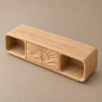 Scandinavian Solid Wood TV Stand With Carved Sunrise Panel For Living Room