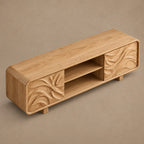 Modern Solid Wood TV Stand With Carved Flowing Panel For Living Room