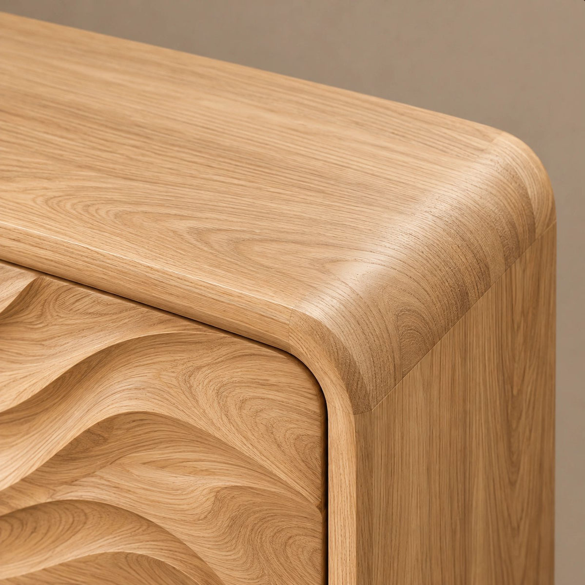 Modern Solid Wood TV Stand With Carved Flowing Panel For Living Room