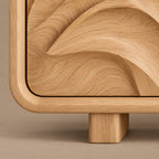 Modern Solid Wood TV Stand With Carved Flowing Panel For Living Room