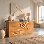 Handcrafted Wave Carved Dresser With Deep Sculpted Front For Bedroom