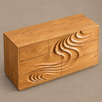 Handcrafted Wave Carved Dresser With Deep Sculpted Front For Bedroom
