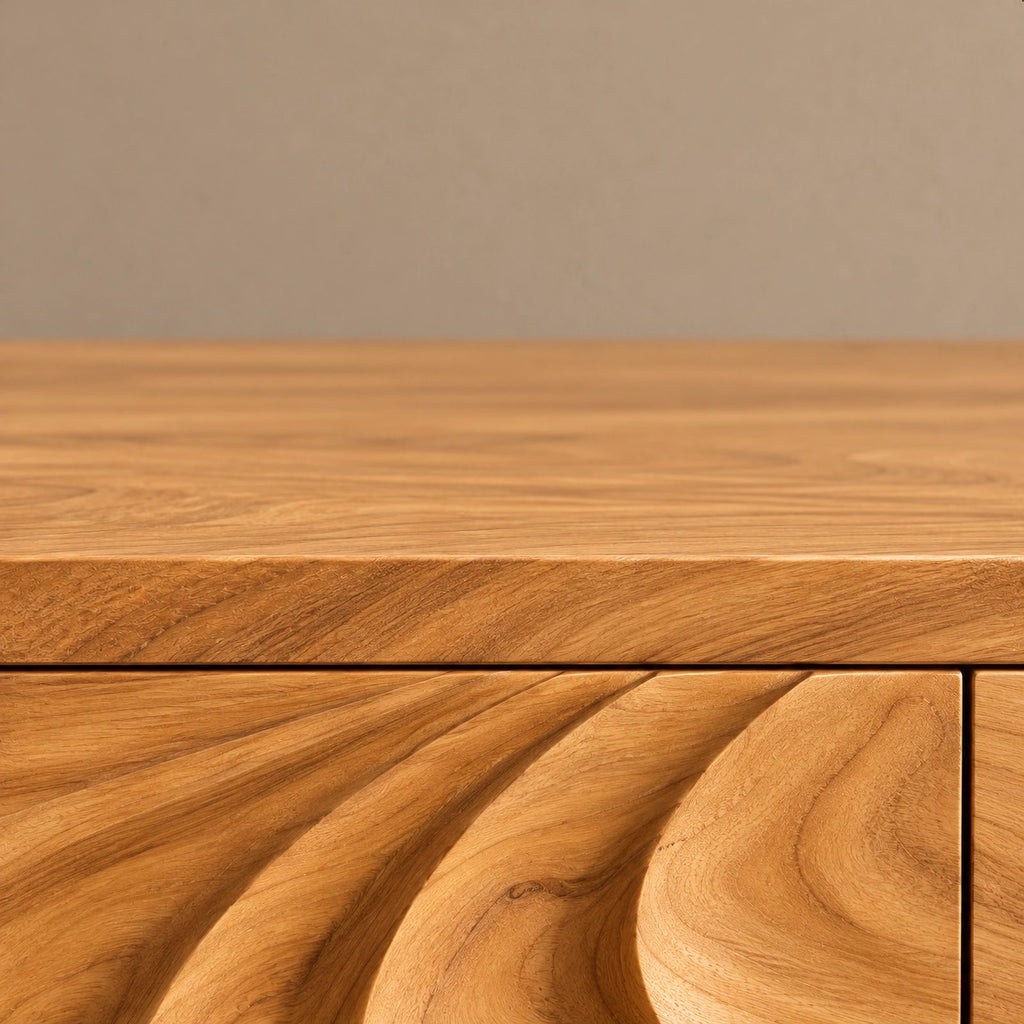 Handcrafted Wave Carved Dresser With Deep Sculpted Front For Bedroom