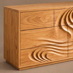 Handcrafted Wave Carved Dresser With Deep Sculpted Front For Bedroom
