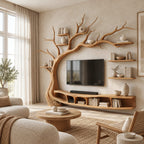 Organic Solid Wood Tree TV Console With Branch Shelves For Living Room
