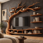Organic Solid Wood Tree TV Console With Branch Shelves For Living Room