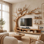 Organic Solid Wood Tree TV Console With Branch Shelves For Living Room