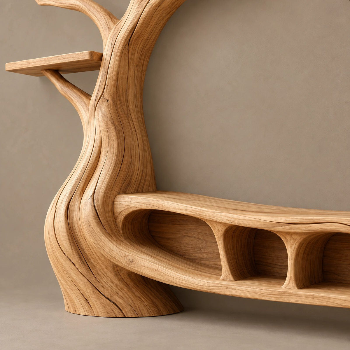 Organic Solid Wood Tree TV Console With Branch Shelves For Living Room