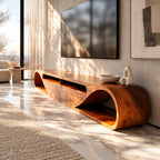 Contemporary Curved Solid Wood TV Cabinet With Open Storage For Living Room