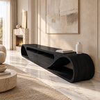 Contemporary Curved Solid Wood TV Cabinet With Open Storage For Living Room