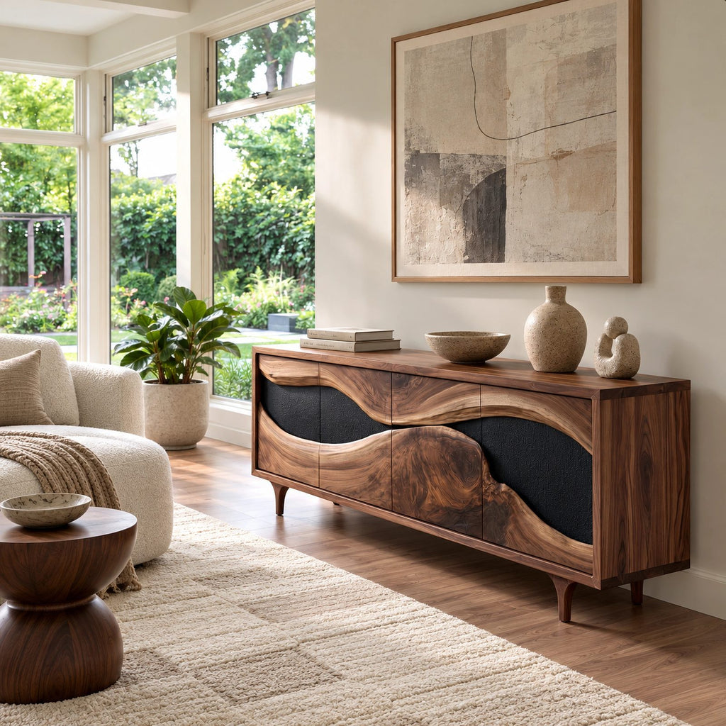 Rustic Live Edge Solid Wood TV Cabinet With Four Doors For Living Room