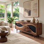 Rustic Live Edge Solid Wood TV Cabinet With Four Doors For Living Room