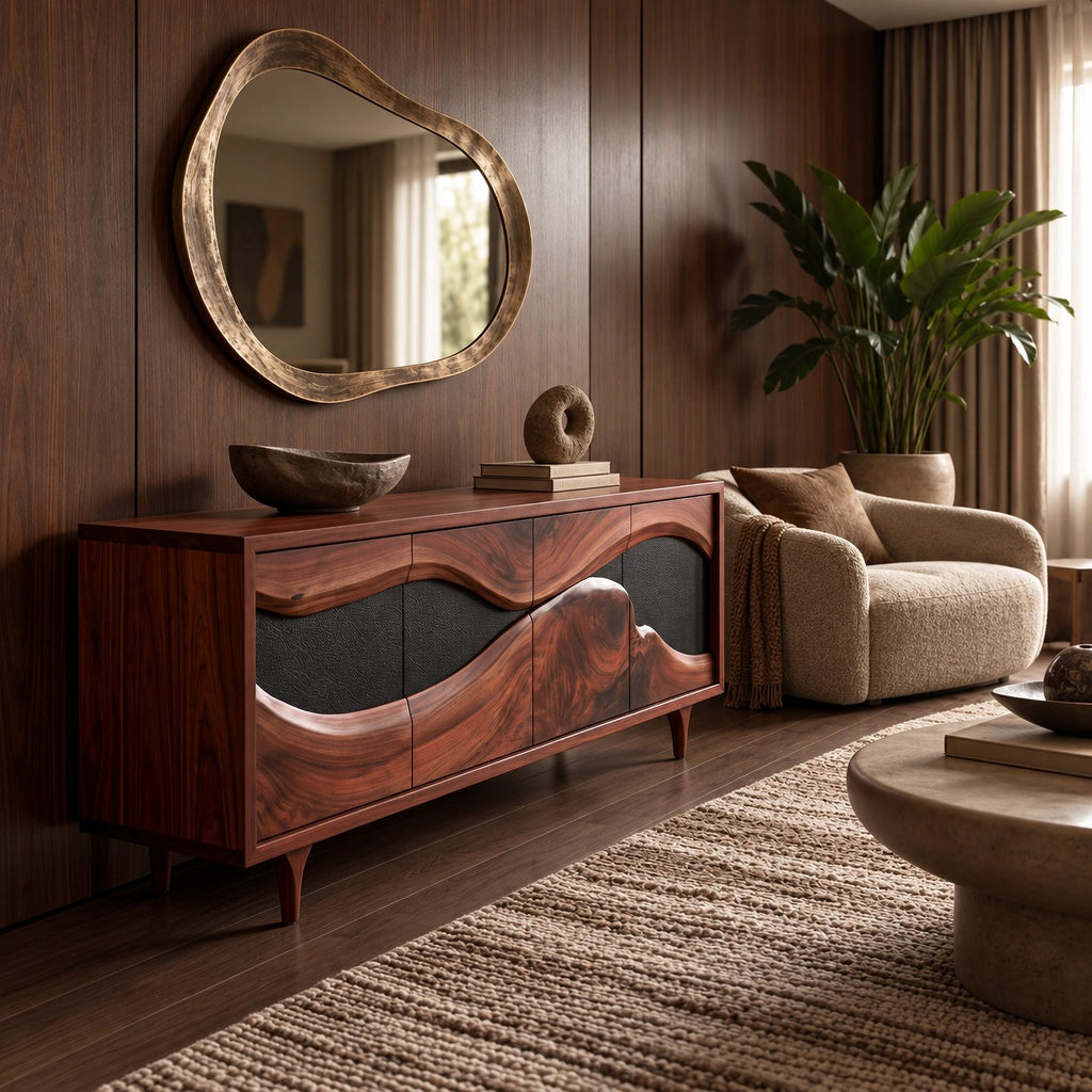 Rustic Live Edge Solid Wood TV Cabinet With Four Doors For Living Room
