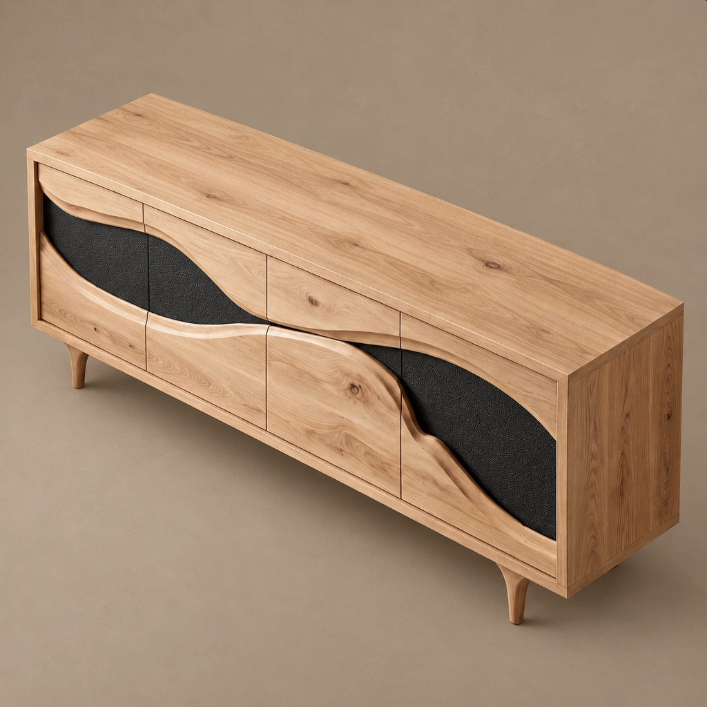 Rustic Live Edge Solid Wood TV Cabinet With Four Doors For Living Room