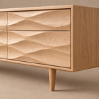Handcrafted Carved Solid Wood TV Cabinet With Wave Doors For Living Room