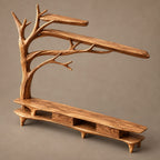 Farmhouse Solid Wood Tree TV Console With Open Shelf For Living Room