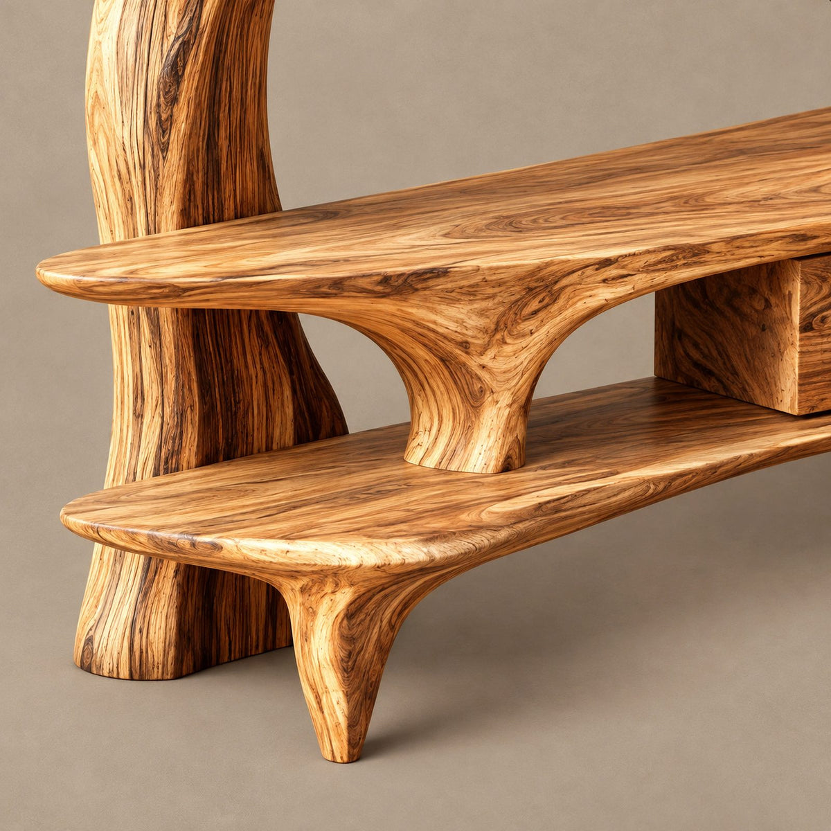 Farmhouse Solid Wood Tree TV Console With Open Shelf For Living Room