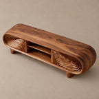 Sculptural Carved Solid Wood TV Cabinet With Wave Grain Front For Living Room