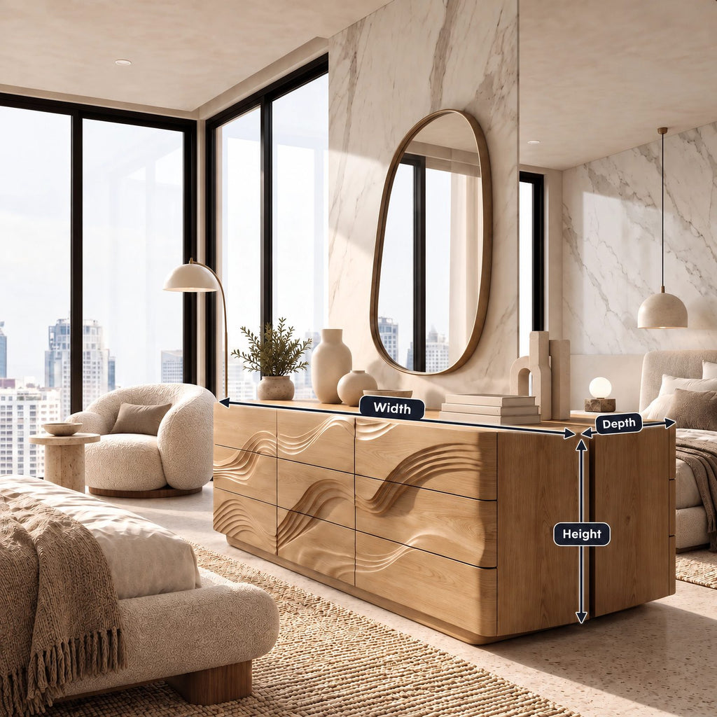 Contemporary Dresser With Raised Sculpted Wave Front For Bedroom