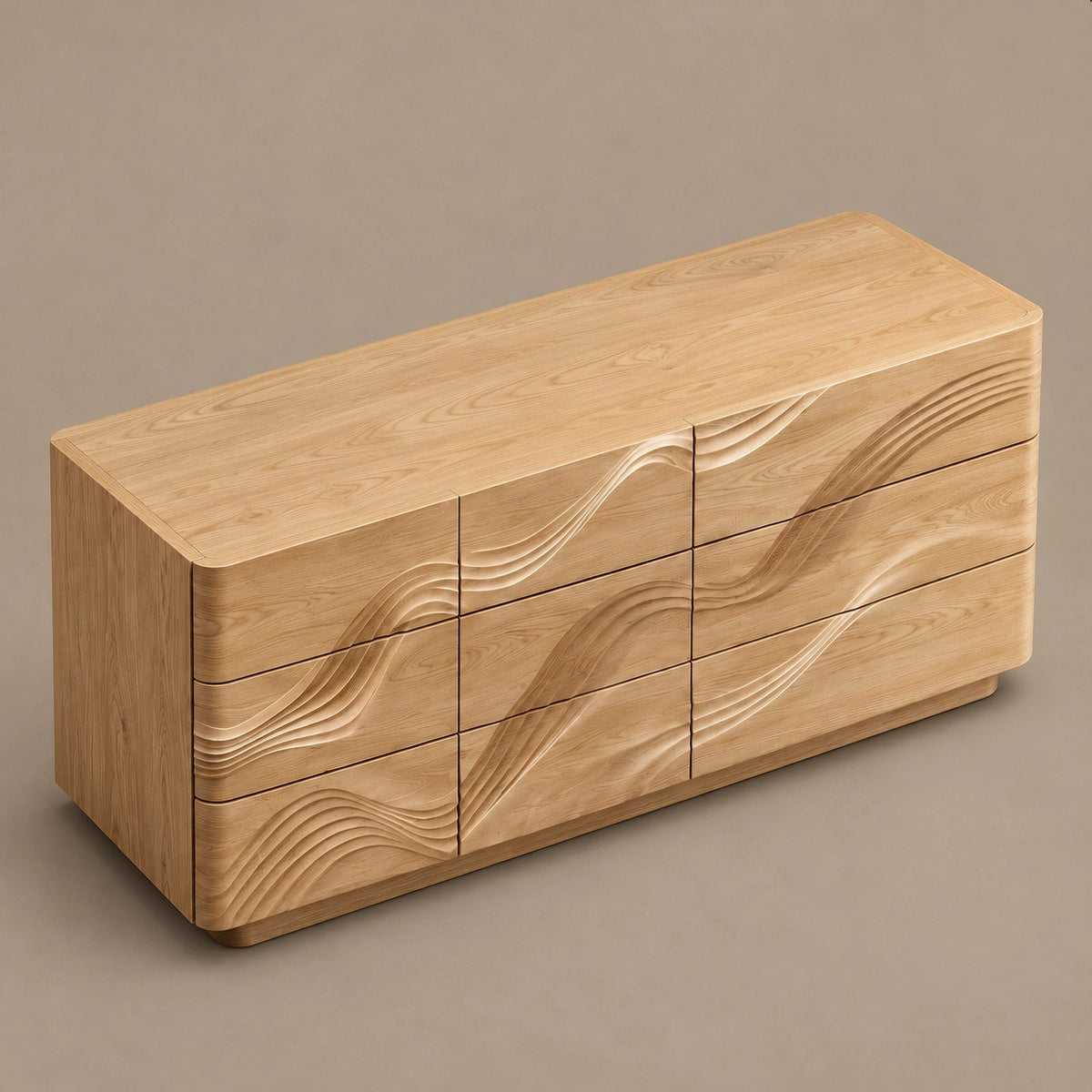 Contemporary Dresser With Raised Sculpted Wave Front For Bedroom